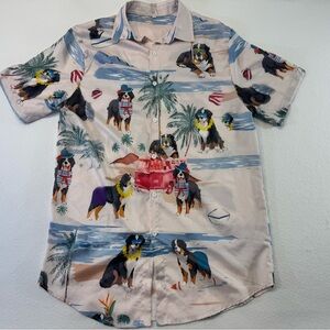 Bernese mountain dog Hawaiian Short Sleeve button down Shirt Mens large*pink hue